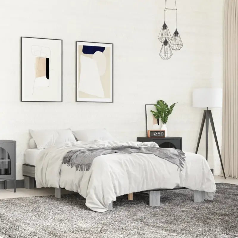 Bedframe met multiplex lattenbodem van bewerkt hout voor stevige slaap - Grijs sonoma / 120 x 200 cm - Bedden &