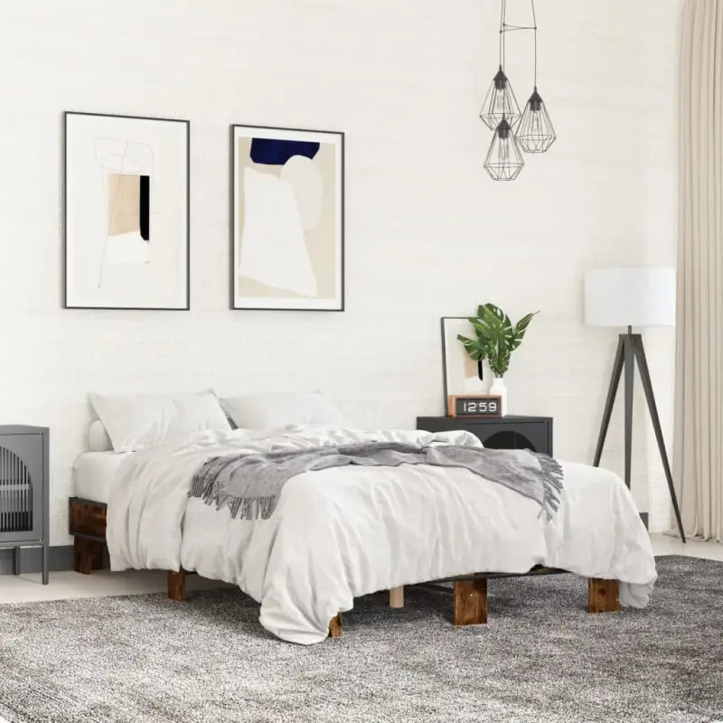 Bedframe met multiplex lattenbodem van bewerkt hout voor stevige slaap - Gerookt eiken / 120 x 190 cm - Bedden &
