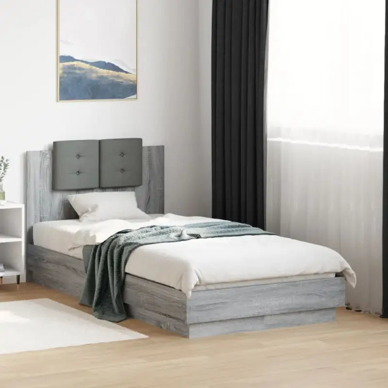 Bedframe met rgb led-verlichting en hoofdeinde voor een stijlvolle slaapkamer - Grijs sonoma / 90 x 190 cm - Bedden &