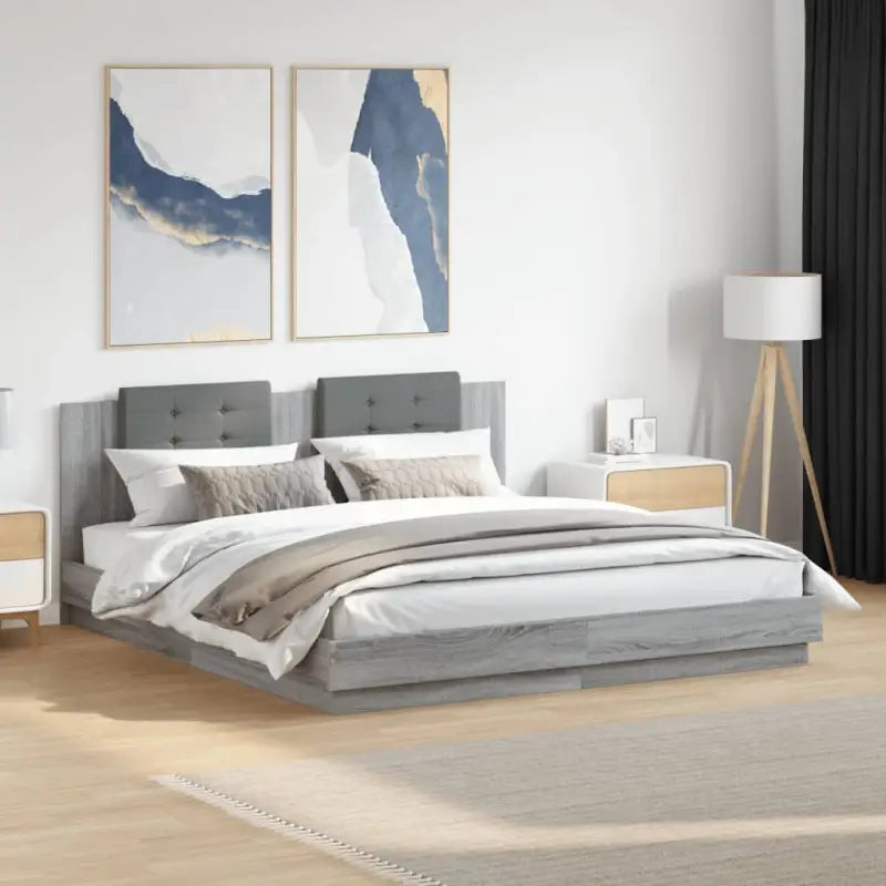 Bedframe met rgb led-verlichting en hoofdeinde voor een stijlvolle slaapkamer - Grijs sonoma / 160 x 200 cm - Bedden &