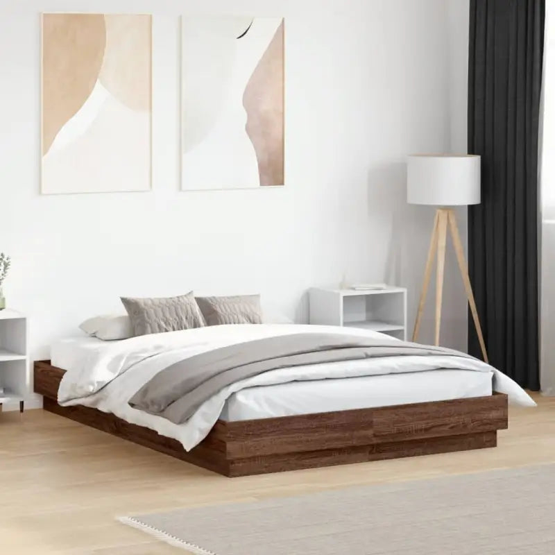 Bedframe met rgb led-verlichting voor een stijlvolle slaapkamer sfeer - bruin eikenkleur / 120 x 190 cm - Bedden &