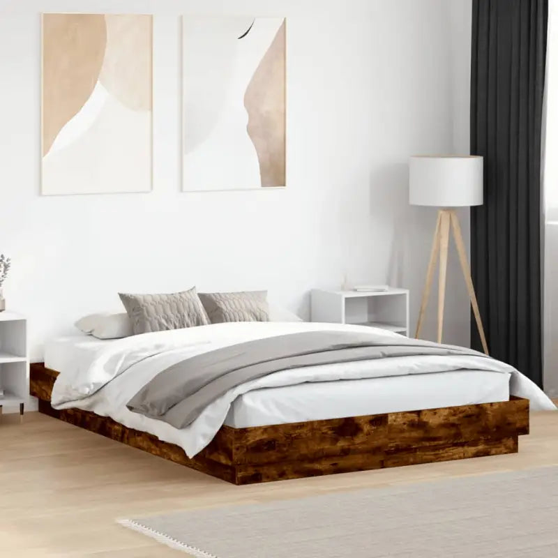 Bedframe met rgb led-verlichting voor een stijlvolle slaapkamer sfeer - Gerookt eiken / 120 x 200 cm - Bedden &