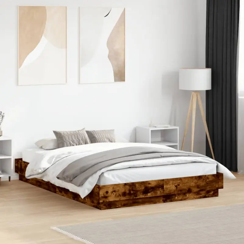 Bedframe met rgb led-verlichting voor een stijlvolle slaapkamer sfeer - Gerookt eiken / 120 x 190 cm - Bedden &