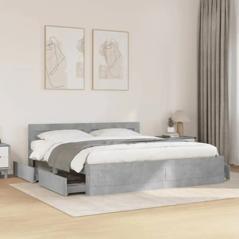 Bedframe van bewerkt hout voor een comfortabele slaapkamer - Betongrijs / 180 x 200 cm - Bedden & bedframes