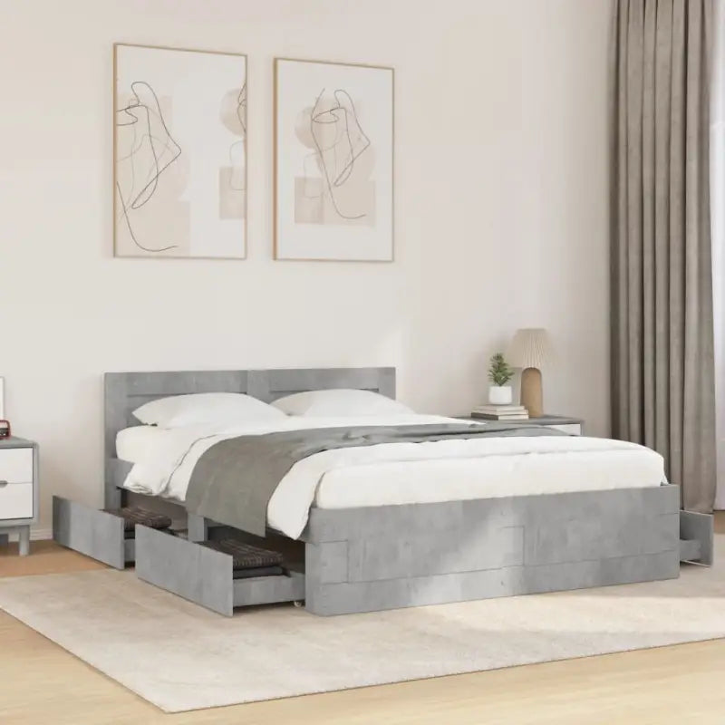 Bedframe van bewerkt hout voor een comfortabele slaapkamer - Betongrijs / 135 x 190 cm - Bedden & bedframes
