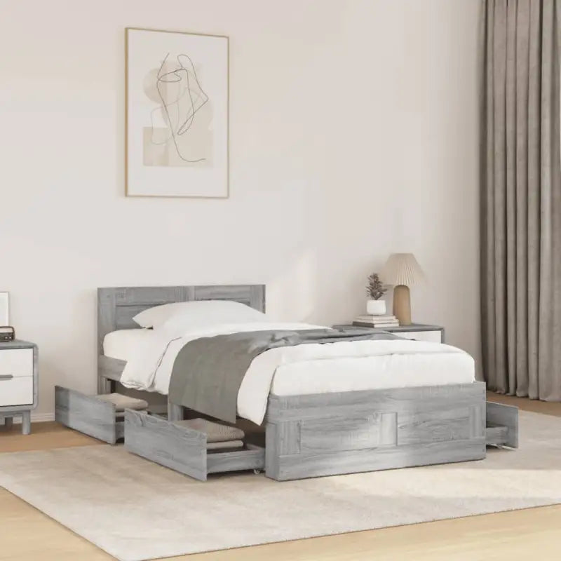 Bedframe van bewerkt hout voor een comfortabele slaapkamer - Betongrijs / 90 x 190 cm - Bedden & bedframes