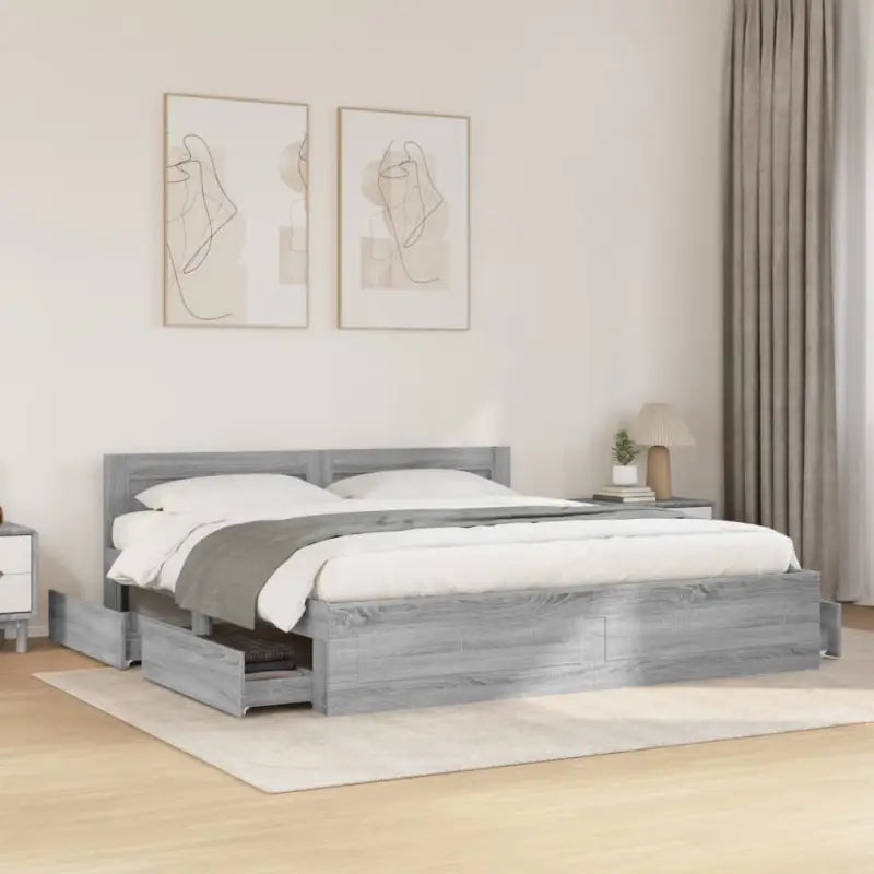 Bedframe van bewerkt hout voor een comfortabele slaapkamer - Grijs sonoma / 200 x 200 cm - Bedden & bedframes
