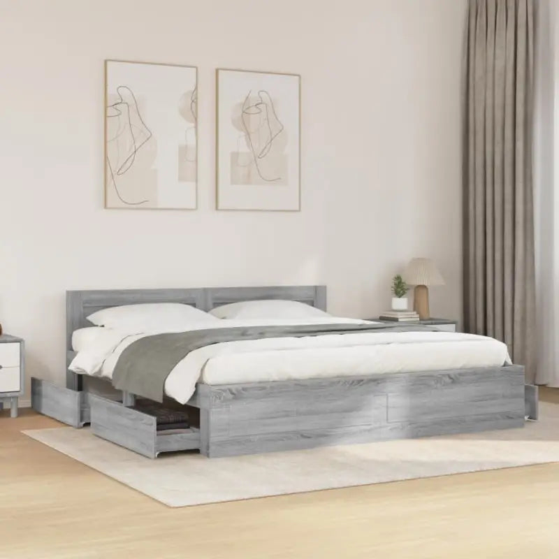 Bedframe van bewerkt hout voor een comfortabele slaapkamer - Grijs sonoma / 180 x 200 cm - Bedden & bedframes
