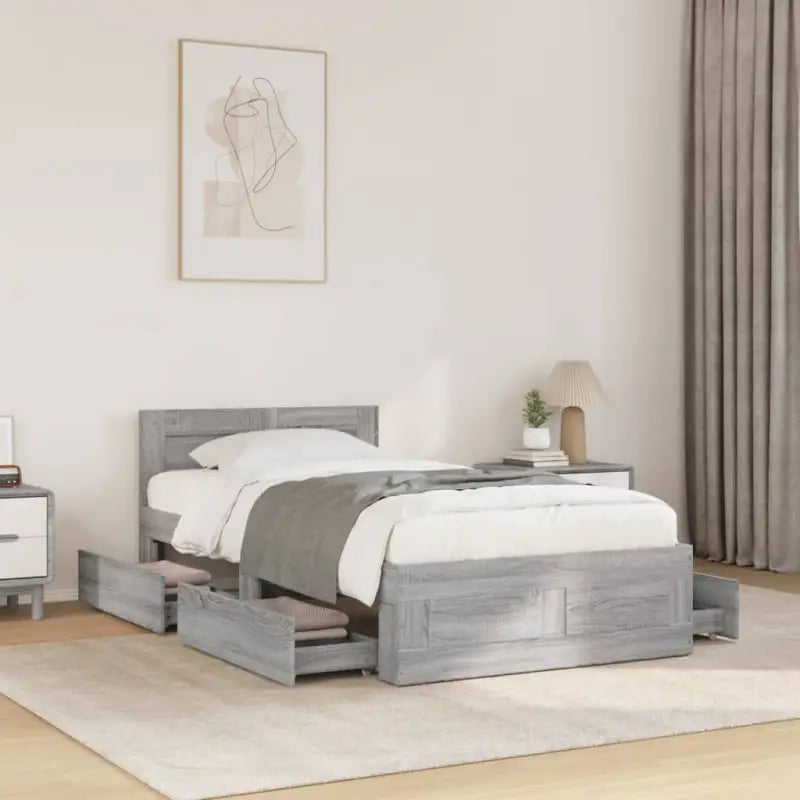 Bedframe van bewerkt hout voor een comfortabele slaapkamer - Grijs sonoma / 75 x 190 cm - Bedden & bedframes