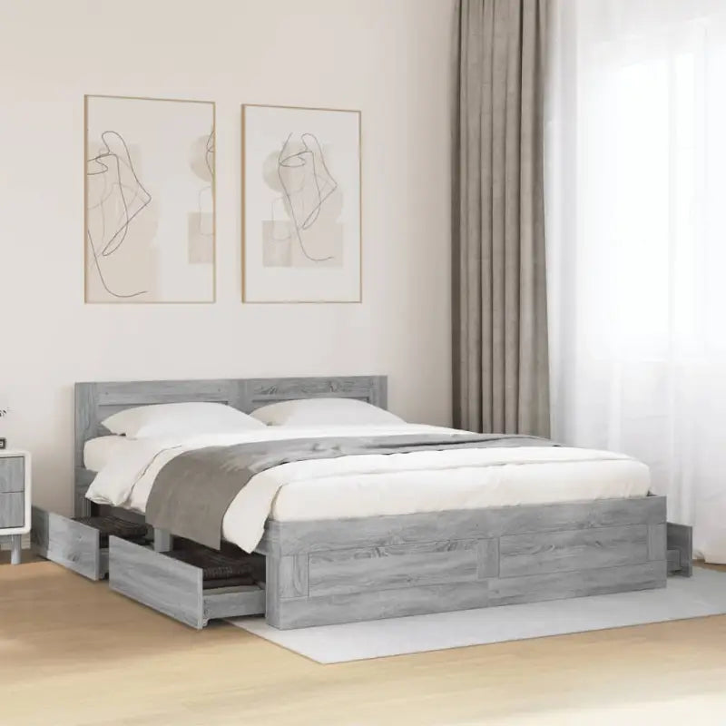 Bedframe van bewerkt hout voor een comfortabele slaapkamer - Grijs sonoma / 160 x 200 cm - Bedden & bedframes