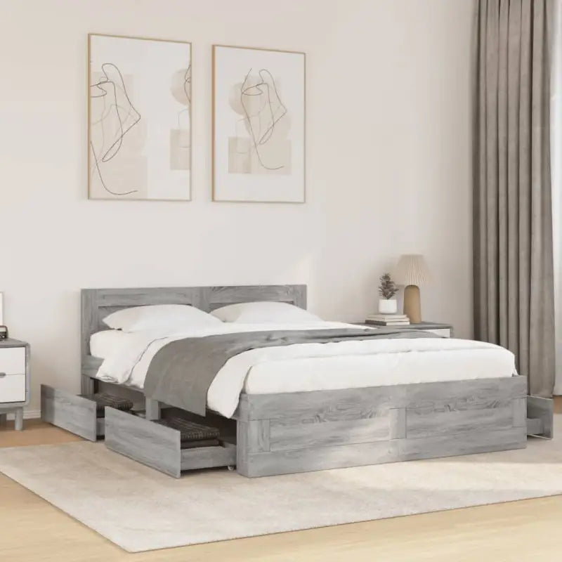 Bedframe van bewerkt hout voor een comfortabele slaapkamer - Grijs sonoma / 120 x 200 cm - Bedden & bedframes