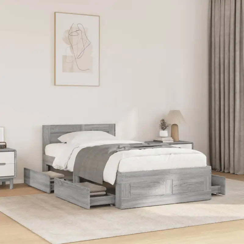 Bedframe van bewerkt hout voor een comfortabele slaapkamer - Grijs sonoma / 90 x 190 cm - Bedden & bedframes