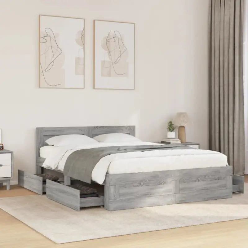 Bedframe van bewerkt hout voor een comfortabele slaapkamer - Grijs sonoma / 140 x 190 cm - Bedden & bedframes