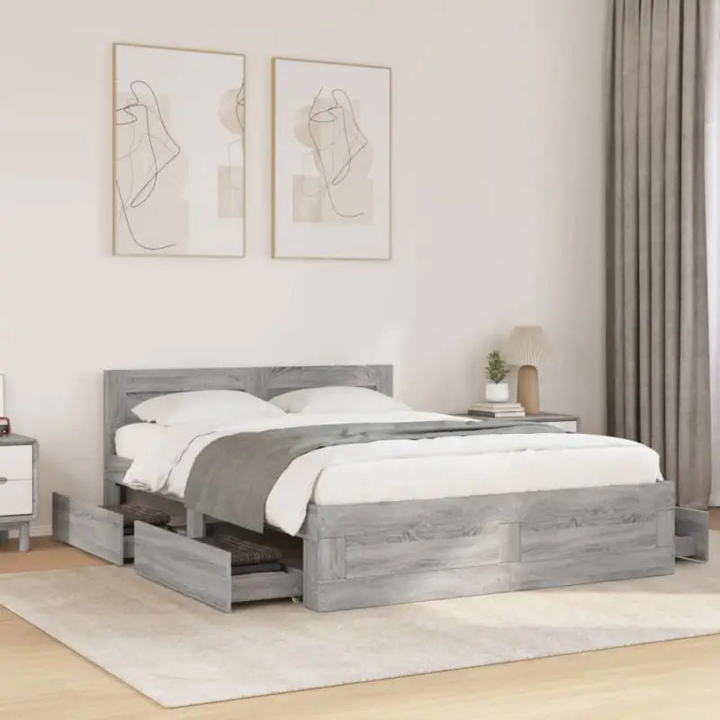 Bedframe van bewerkt hout voor een comfortabele slaapkamer - Grijs sonoma / 140 x 200 cm - Bedden & bedframes
