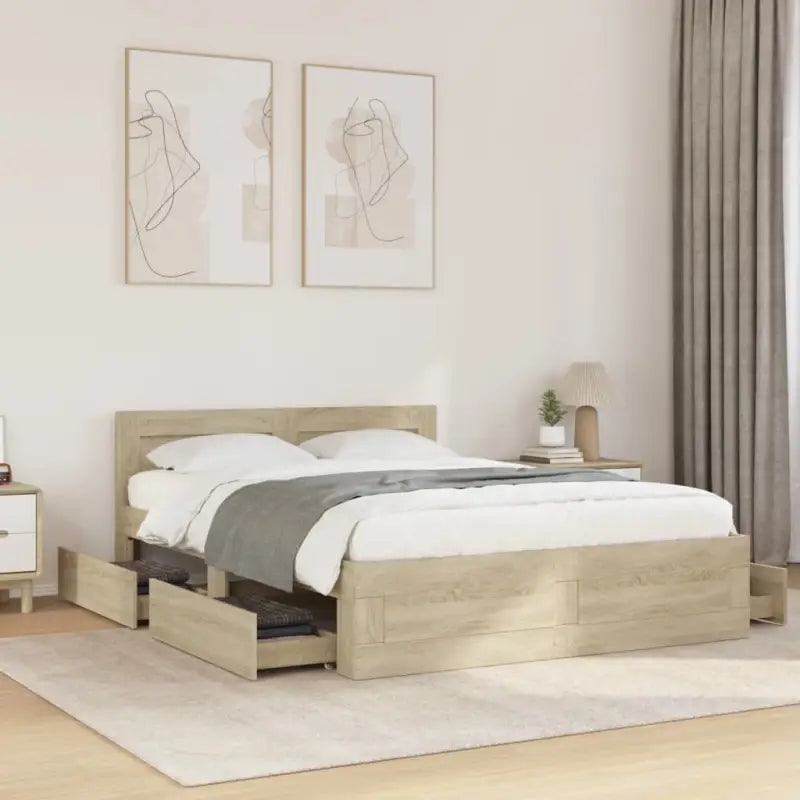 Bedframe van bewerkt hout voor een comfortabele slaapkamer - Sonoma eiken / 135 x 190 cm - Bedden & bedframes