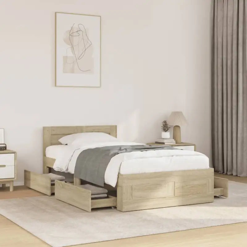 Bedframe van bewerkt hout voor een comfortabele slaapkamer - Sonoma eiken / 75 x 190 cm - Bedden & bedframes