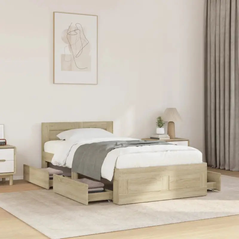 Bedframe van bewerkt hout voor een comfortabele slaapkamer - Sonoma eiken / 100 x 200 cm - Bedden & bedframes