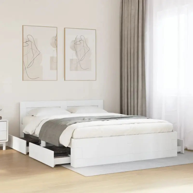 Bedframe van bewerkt hout voor een comfortabele slaapkamer - Wit / 150 x 200 cm - Bedden & bedframes