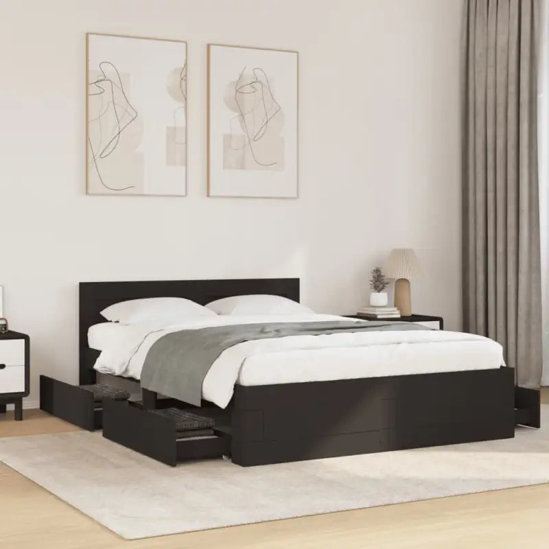 Bedframe van bewerkt hout voor een comfortabele slaapkamer - Zwart / 120 x 200 cm - Bedden & bedframes