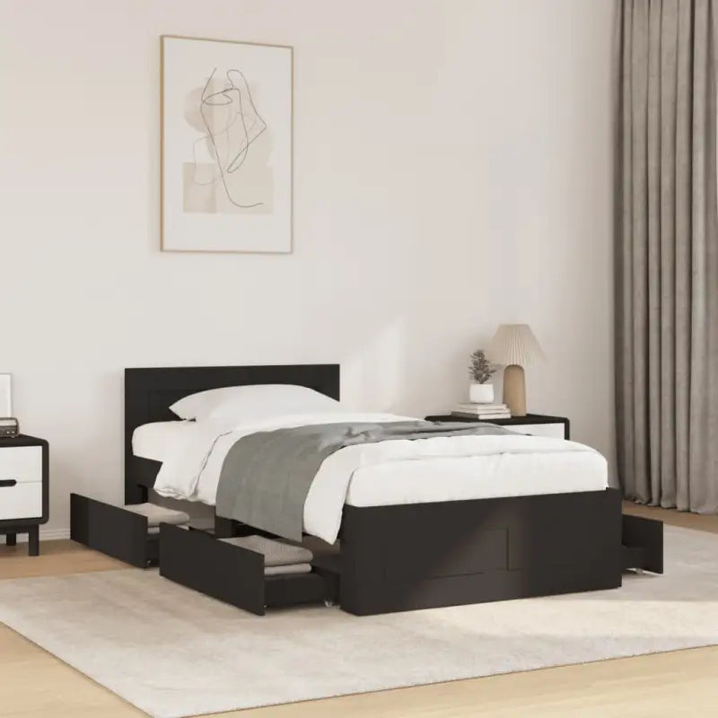 Bedframe van bewerkt hout voor een comfortabele slaapkamer - Zwart / 90 x 200 cm - Bedden & bedframes