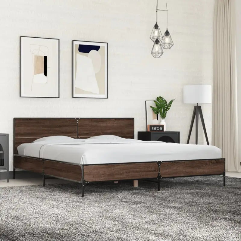 Bedframe van bewerkt hout voor een stabiele en duurzame slaapruimte - bruin eikenkleur / 180 x 200 cm - Bedden &