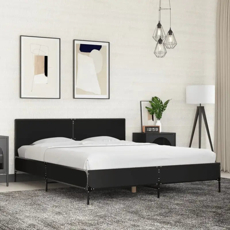 Bedframe van bewerkt hout voor een stabiele en duurzame slaapruimte - Zwart / 150 x 200 cm - Bedden & bedframes