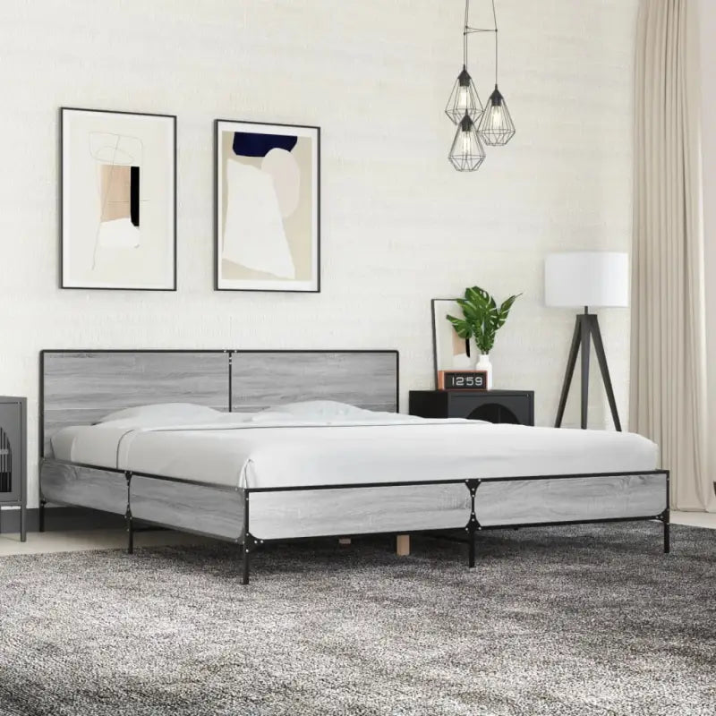 Bedframe van bewerkt hout voor een stabiele en duurzame slaapruimte - Grijs sonoma / 200 x 200 cm - Bedden & bedframes