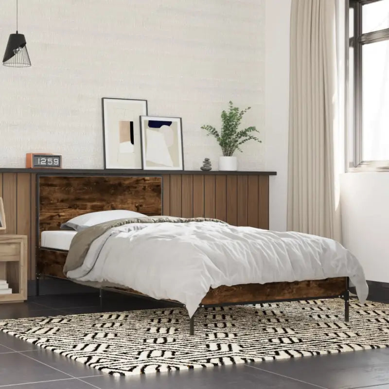 Bedframe van bewerkt hout voor een stabiele en duurzame slaapruimte - Gerookt eiken / 100 x 200 cm - Bedden & bedframes