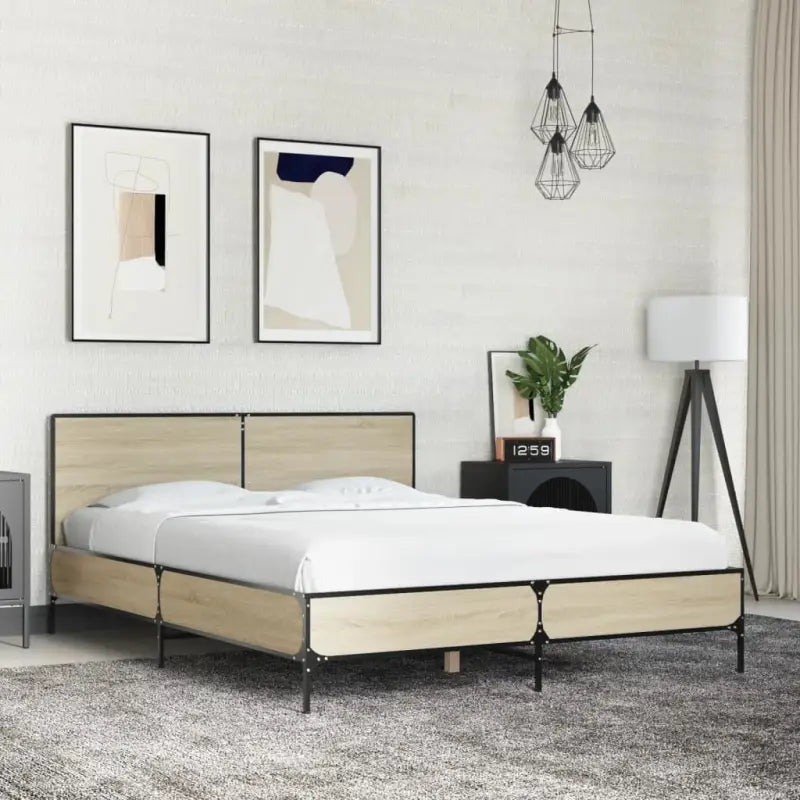Bedframe van bewerkt hout voor een stabiele en duurzame slaapruimte - Sonoma eiken / 120 x 190 cm - Bedden & bedframes