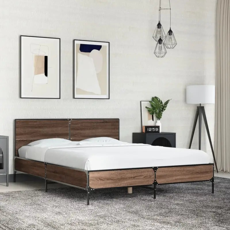 Bedframe van bewerkt hout voor een stabiele en duurzame slaapruimte - bruin eikenkleur / 120 x 200 cm - Bedden &