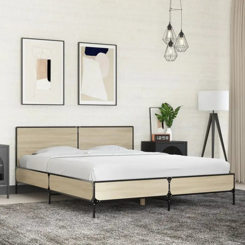 Bedframe van bewerkt hout voor een stabiele en duurzame slaapruimte - Sonoma eiken / 150 x 200 cm - Bedden & bedframes