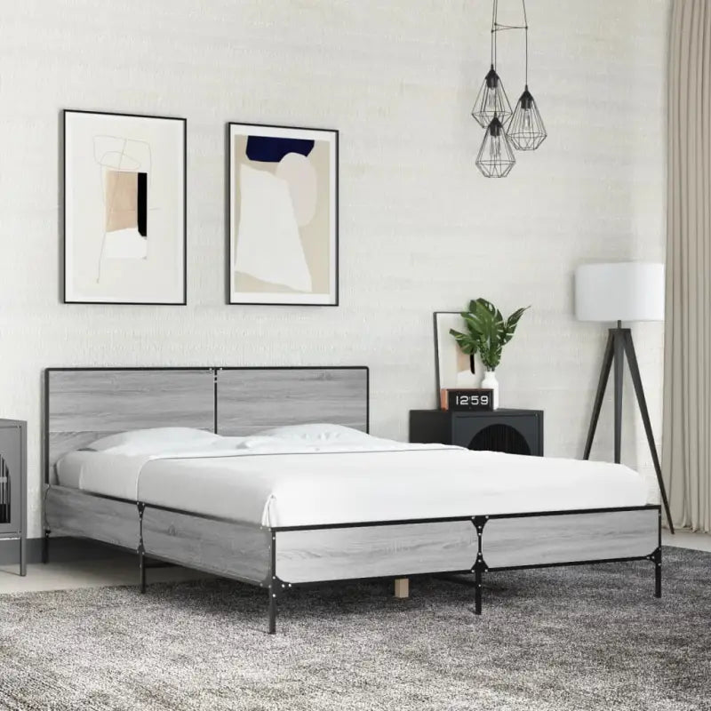 Bedframe van bewerkt hout voor een stabiele en duurzame slaapruimte - Grijs sonoma / 135 x 190 cm - Bedden & bedframes