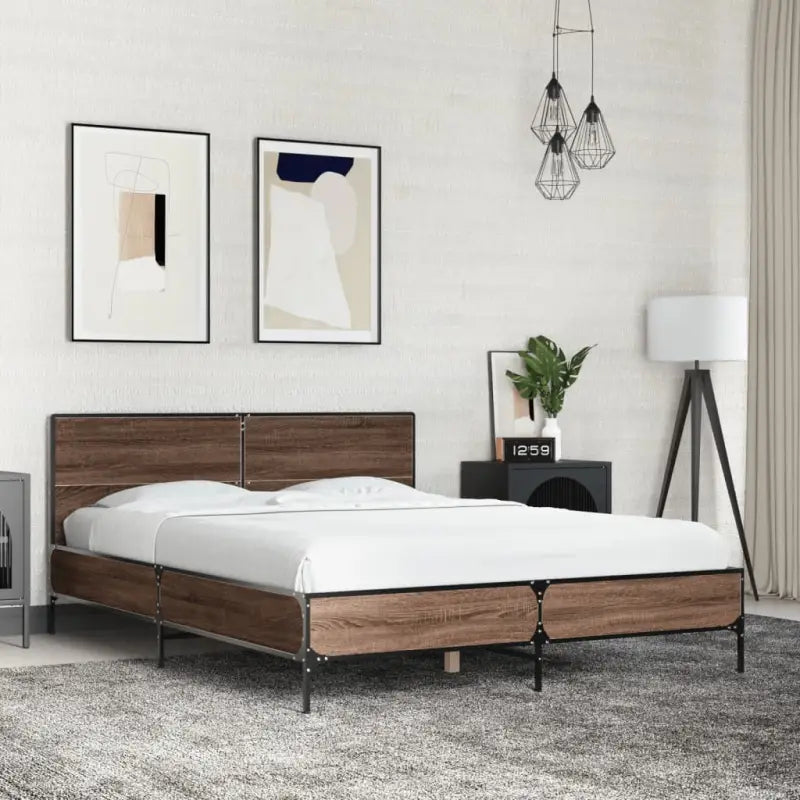 Bedframe van bewerkt hout voor een stabiele en duurzame slaapruimte - bruin eikenkleur / 120 x 190 cm - Bedden &
