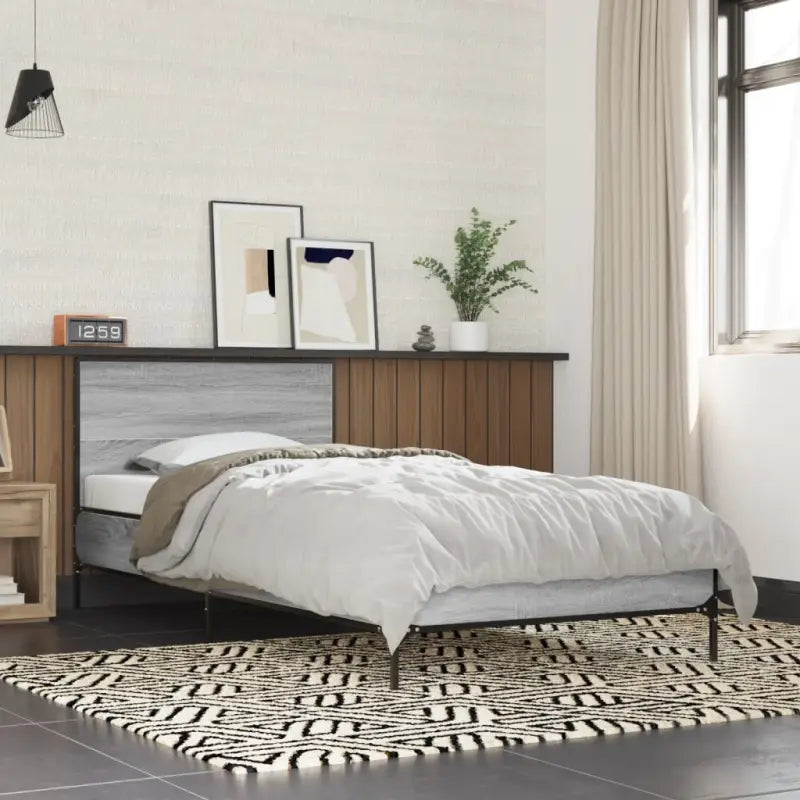 Bedframe van bewerkt hout voor een stabiele en duurzame slaapruimte - Grijs sonoma / 75 x 190 cm - Bedden & bedframes