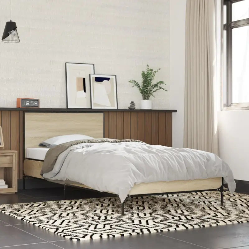 Bedframe van bewerkt hout voor een stabiele en duurzame slaapruimte - Sonoma eiken / 100 x 200 cm - Bedden & bedframes