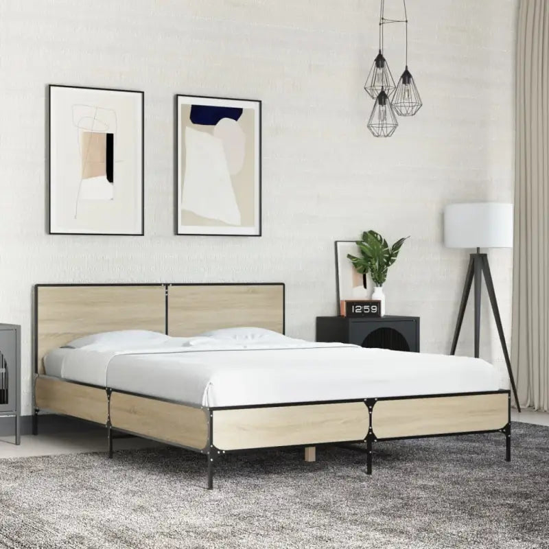 Bedframe van bewerkt hout voor een stabiele en duurzame slaapruimte - Sonoma eiken / 120 x 200 cm - Bedden & bedframes