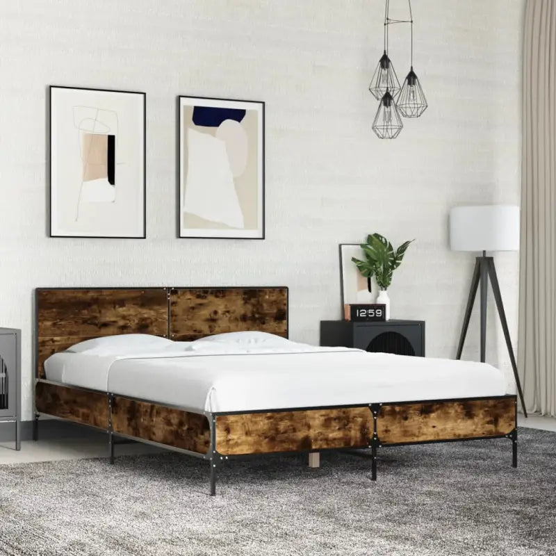 Bedframe van bewerkt hout voor een stabiele en duurzame slaapruimte - Gerookt eiken / 140 x 190 cm - Bedden & bedframes