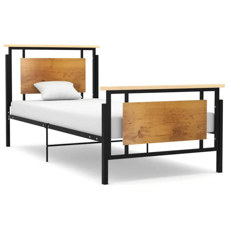 Bedframe van massief eikenhout en gepoedercoat metaal voor heerlijke nachtrust - 90 x 200 cm - Bedden & bedframes
