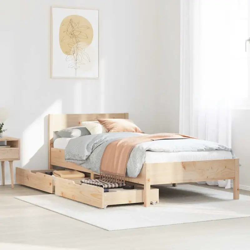 Bedframe van massief grenenhout in wit materiaal voor een goede nachtrust - Naturel / 100 x 200 cm - Bedden & bedframes