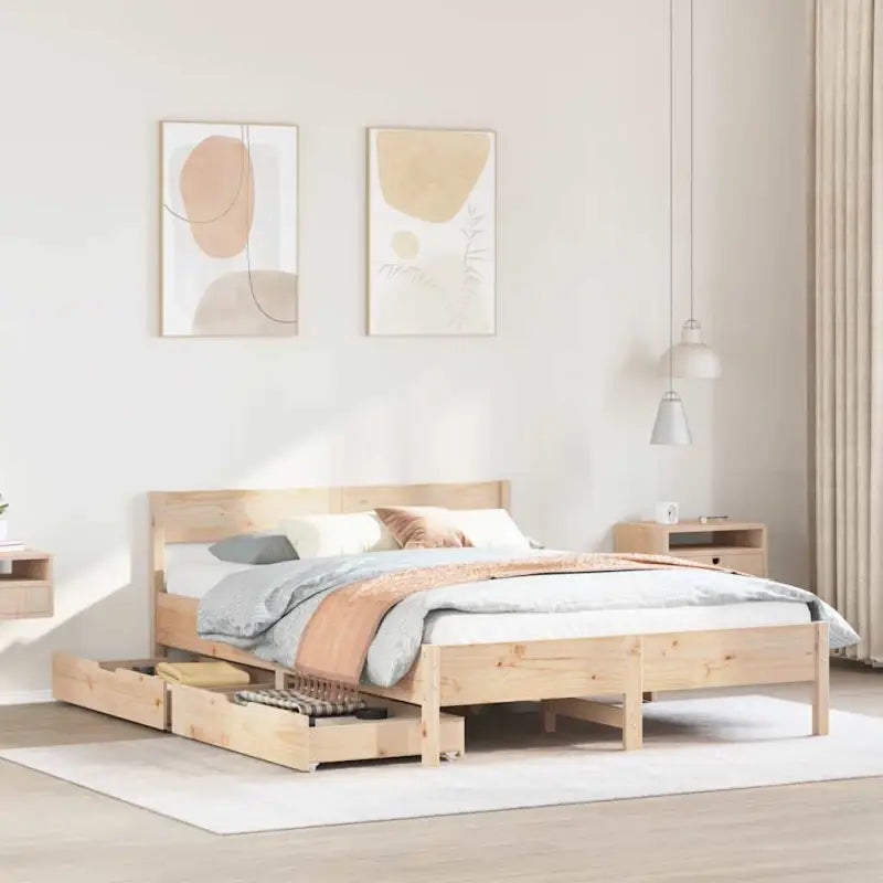 Bedframe van massief grenenhout in wit materiaal voor een goede nachtrust - Naturel / 140 x 200 cm - Bedden & bedframes