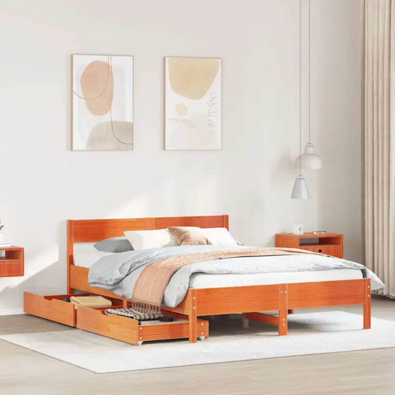 Bedframe van massief grenenhout in wit materiaal voor een goede nachtrust - Wasbruin / 150 x 200 cm - Bedden & bedframes