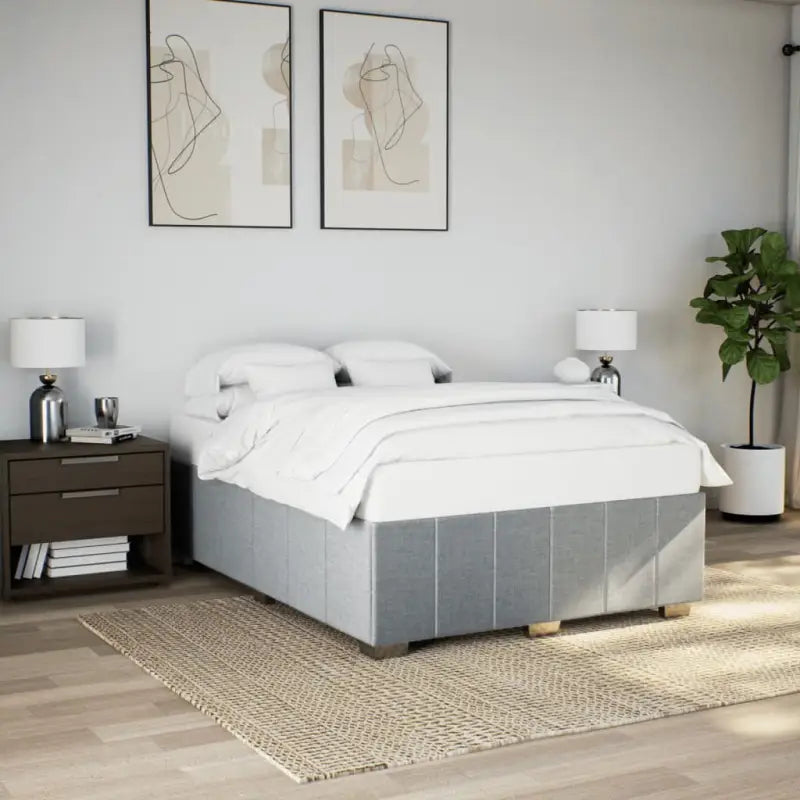 Bedframe van massief grenenhout met ademend vermogen en zacht polyesterweefsel - Lichtgrijs / 140 x 200 cm - Bedden &