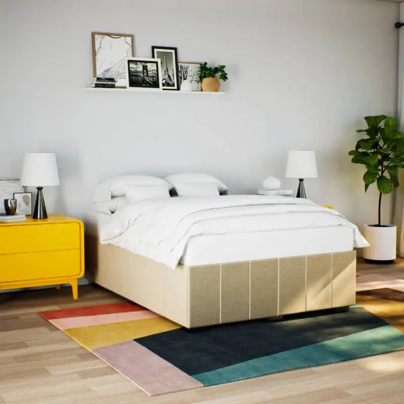 Bedframe van massief grenenhout met ademend vermogen en zacht polyesterweefsel - Crème / 140 x 190 cm - Bedden &
