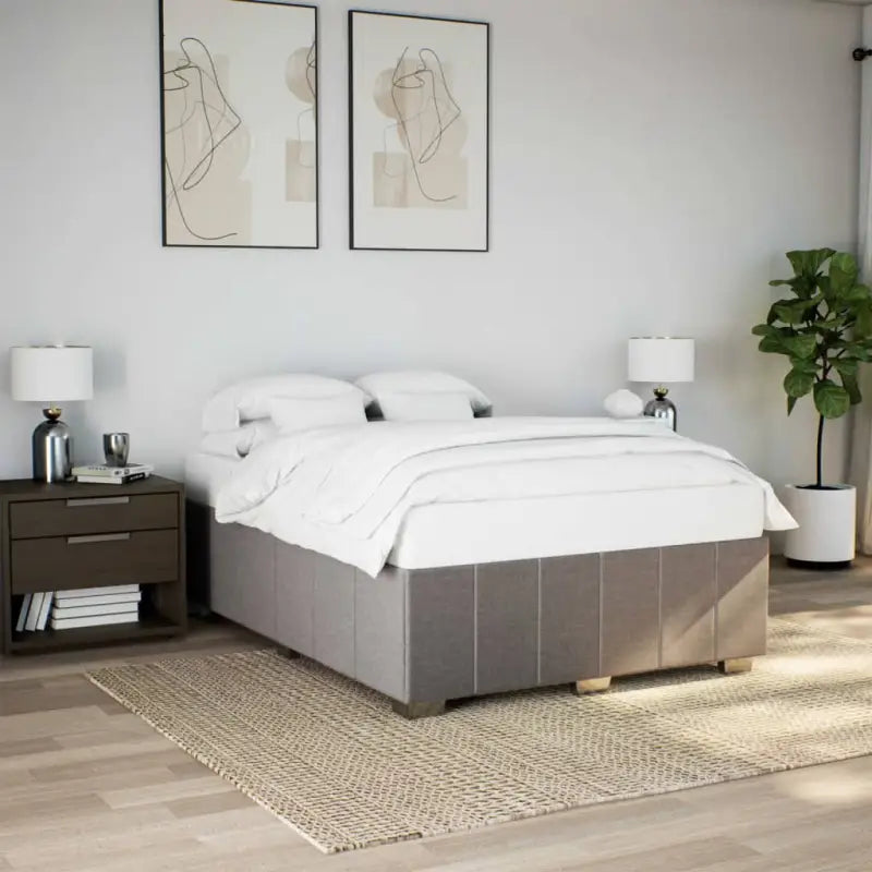 Bedframe van massief grenenhout met ademend vermogen en zacht polyesterweefsel - Taupe / 160 x 200 cm - Bedden &