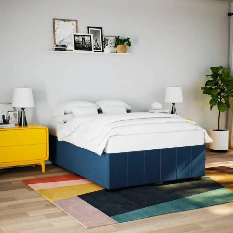 Bedframe van massief grenenhout met ademend vermogen en zacht polyesterweefsel - Blauw / 140 x 200 cm - Bedden &