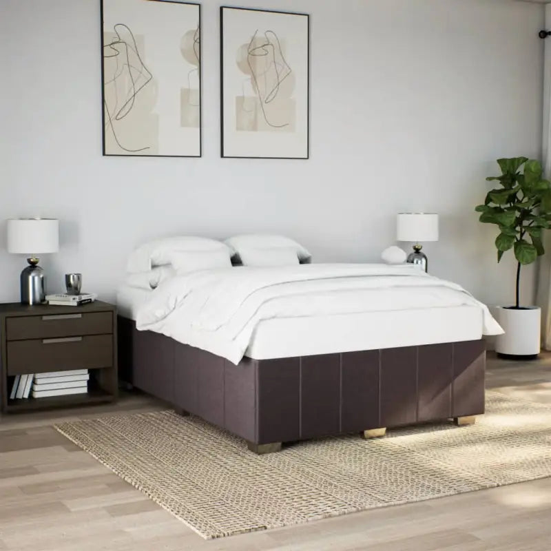 Bedframe van massief grenenhout met ademend vermogen en zacht polyesterweefsel - Donkerbruin / 140 x 200 cm - Bedden &