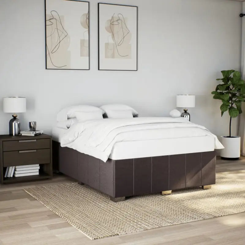 Bedframe van massief grenenhout met ademend vermogen en zacht polyesterweefsel - Donkerbruin / 140 x 190 cm - Bedden &