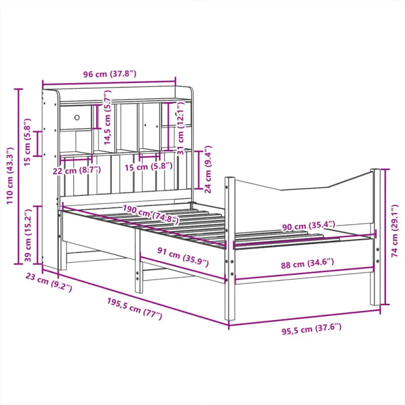 Bedframe van massief grenenhout met extra opbergruimte - Bedden & bedframes