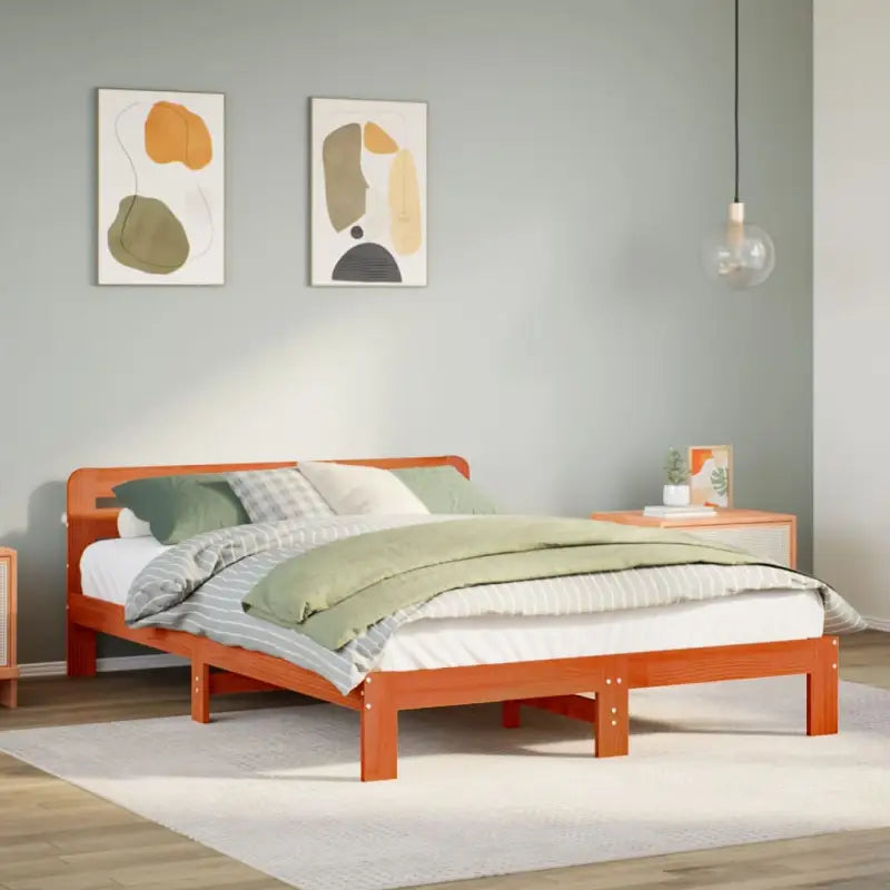 Bedframe van massief grenenhout met extra opbergruimte voor elke slaapkamer - Wasbruin / 150 x 200 cm - Bedden &