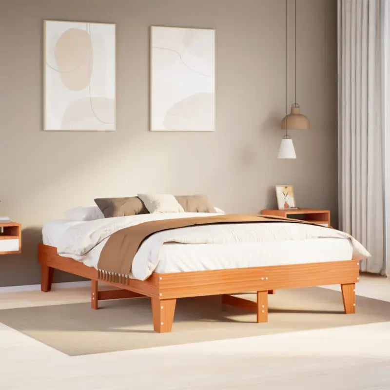 Bedframe van massief grenenhout met extra opbergruimte voor elke slaapkamer - Wasbruin / 140 x 200 cm - Bedden &